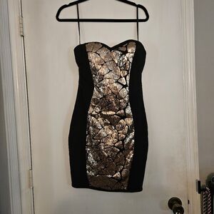 Valiant Paris Black and Gold Sequin Bodycon Dress Small